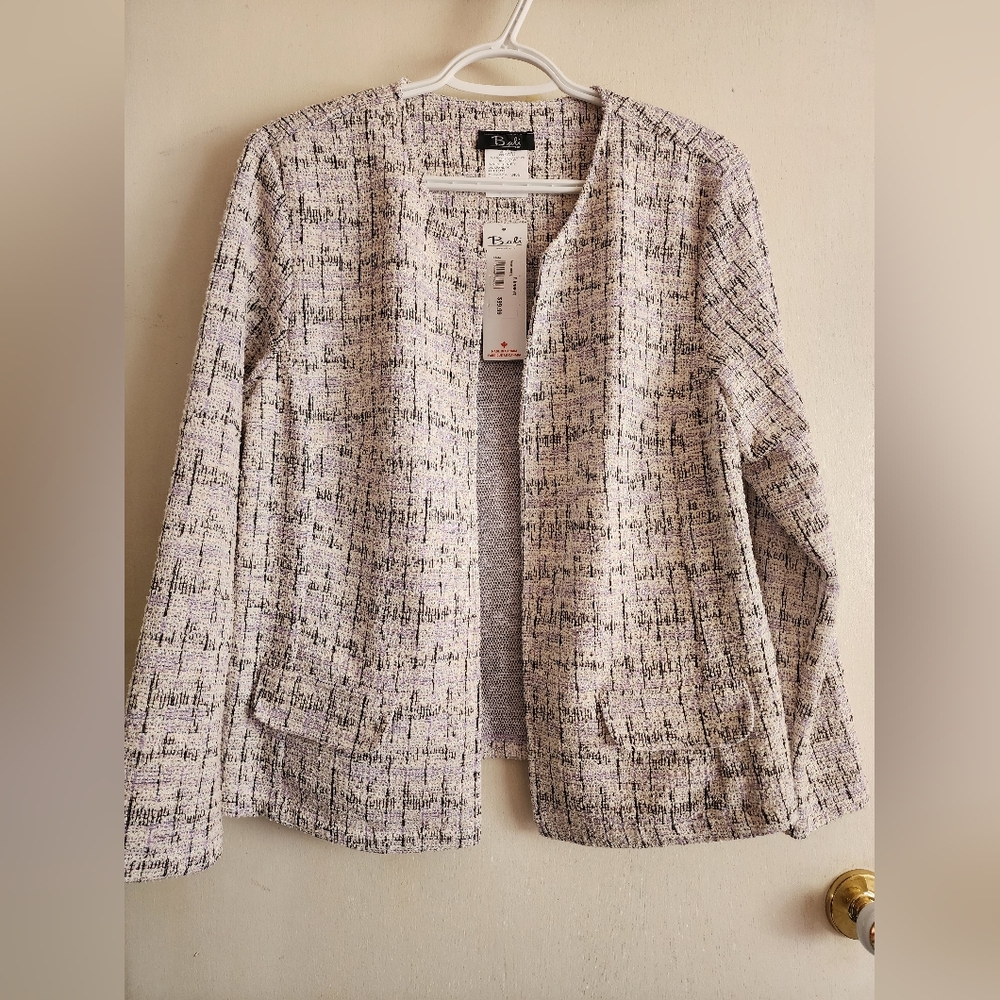 Bali Chic Women's Tweed Jacket - Cream and Black Size L